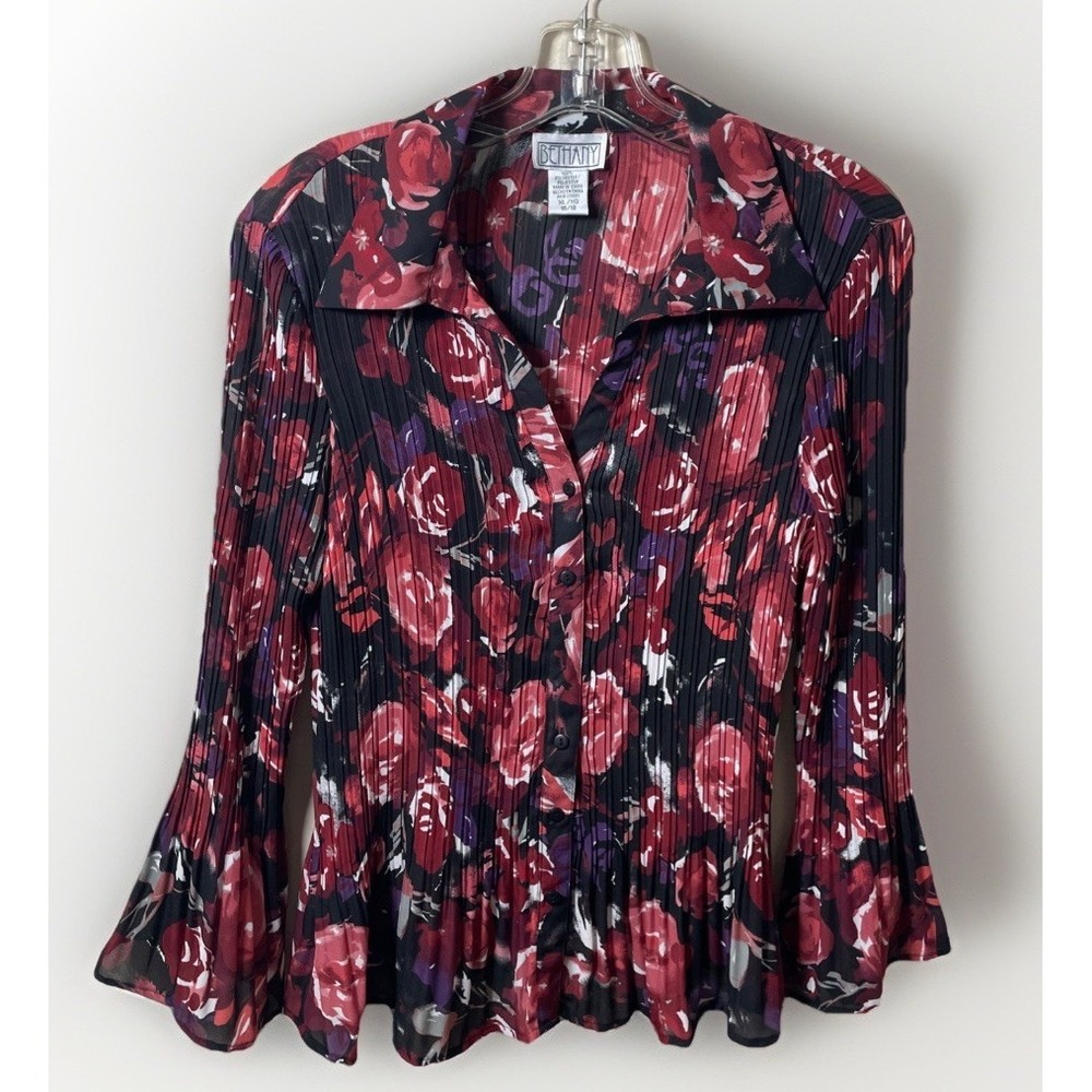 Bethany Vintage Y2K Long Sleeve Crinkle Pleated Button Down Blouse Women's XL